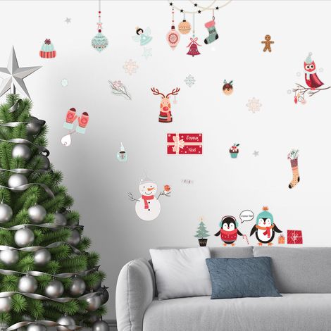 Sticker Noël fête d'hiver - Autocollants stickers adhésifs noël - décoration fêtes - 80x110cm (1/4)