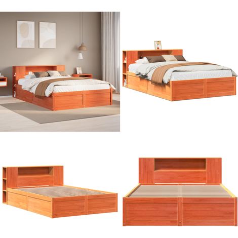 vidaXL Cadre de lit sans matelas cire marron 140x190cm bois pin massif (1/5)