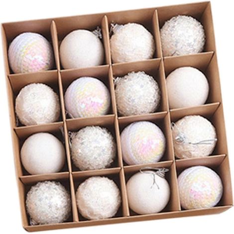 Lot de 16 boules de Noël blanches à suspendre au sapin, idéales pour les fêtes de fin d'année. (1/5)