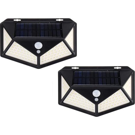 TrAdE Shop Traesio - 2 Pz Lampada Solare Esterno Giardino Faretto Fotovoltaico Sensore Luce 114 Led Faro - (1/5)