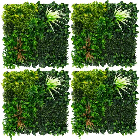 ECD Germany Jardín vertical artificial 4 piezas 50x50cm de interior/exterior paneles decorativos de pared fáciles de cuidar, valla de privacidad resistentes a la intemperie, verde, Sunburst (1/5)