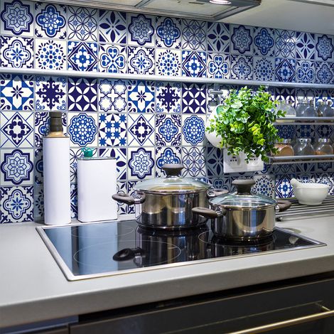 Sticker Mural Carrelage adhésif Cuisine Salle de Bain - 24 STICKERS CARRELAGES AZULEJOS EUSEBIO - 24stickers10x10cm (1/5)