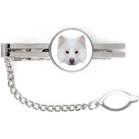 Finnish Lapphund - fermacravatta geometrico con foto e scritta Art-Dog (1/4)