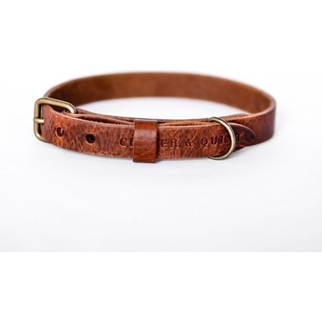 Collier pour Chien en Cuir Tanné Végétal Fait Main Marron, Classique et Intemporel - PANGIVO