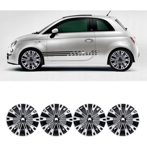 Lot de 4 enjoliveurs de jante 14 pouces, design élégant à clipser, R14, pour Citroën AX, argent et noir. (1/3)
