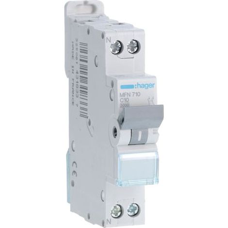 Hager – Disjoncteur unipolaire magnétothermique 10A – Courbe C – 3kA – Protection contre surcharges et courts-circuits – 1 module