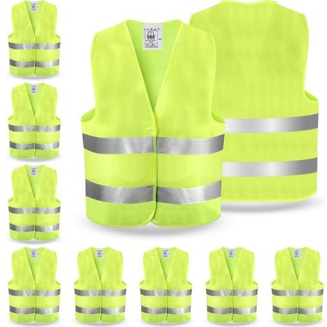 Gilet Jaune Adulte: 10 Pièces Gilet Jaune Voiture, Gilet Réfléchissant, Gilet Fluorescent De Sécurité, Gilet de Sécurité Reflechissant, Gilet Haute Visibilité Homme Femme pour Conducteurs (1/5)
