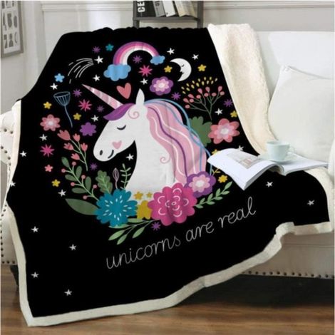 1 pièce Couverture Sherpa, Polaire Licorne 3D, Flanelle Douce 100x150 cm, Plaid Chaud pour Canapé Lit Bureau Voyage