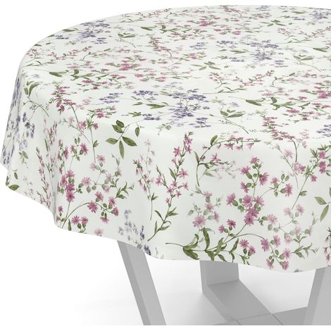Nappe de table en toile cirée lavable, motif de petites fleurs, ronde, 140 cm, bords découpés (1/5)