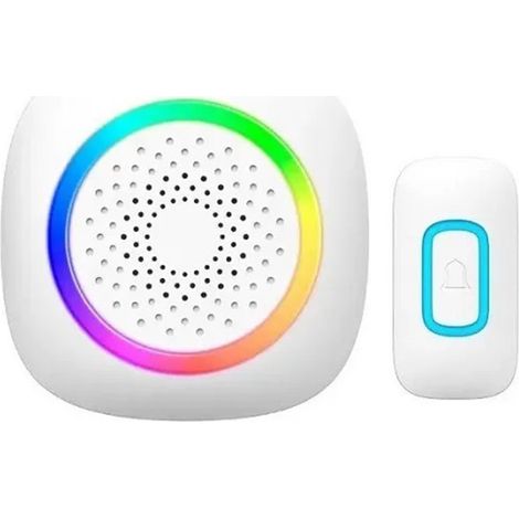 Campanello wireless senza fili 300 metri 60 melodie a batteria con indicatore led rgb con pulsante 1 ricevitore non udenti (1/4)