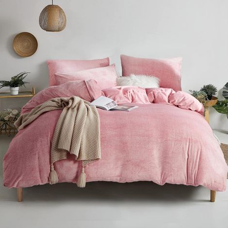 Bettwäsche-Set Plüsch Rosa 220x240cm mit 2 Kissenbezügen 80x80cm, warm, OEKO-TEX
