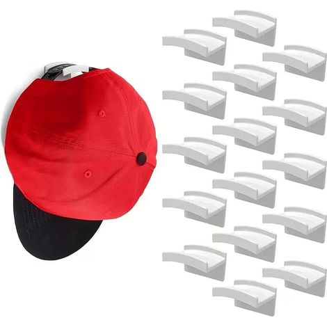 Lot de 16 crochets muraux autocollants pour casquettes de baseball, crochets muraux en plastique à forte tenue sans perçage, organisateur de chapeau pour chambre à coucher, placard, entrée, dortoir (1/5)
