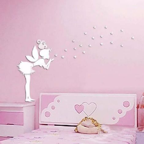Sticker mural - Créatrice - Ange Fée Magique - 3D - Argent - Enfants Chambre (1/2)
