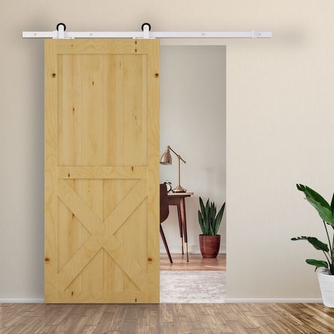 Kit de quincaillerie pour porte coulissante en bois de 183 cm avec guide au sol blanc (1/5)