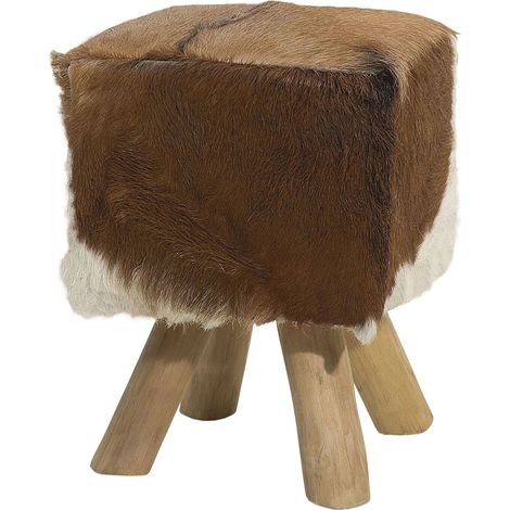 Taburete reposapiés con estampado animal marrón de piel de cordero natural Dalton