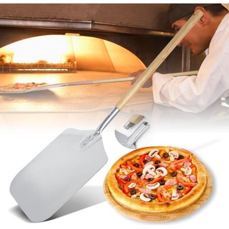 Pelle à Pizza Aluminum - Filetage pratique et solide - Pelle à pizza à bords arrondis - avec Une Poignée en Bois Amovible - 76.5 CM (1/4)