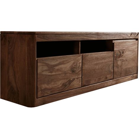 Massivmoebel24 – Meuble TV palissandre 178x40 cm – Finition huilée Smoked cherry – Design moderne avec angles arrondis – Pour salon et bureau (1/3)