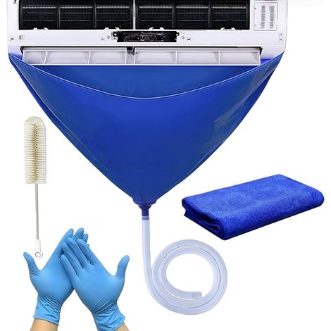 Sac de nettoyage pour climatisation, kit de nettoyage de 1 m pour climatisation, housse de protection pour le nettoyage des unités intérieures de climatiseurs, housse anti-poussière avec tuyau d'arros (1/5)