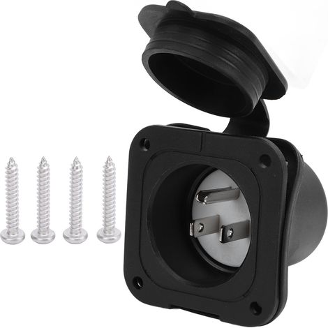 Presa di corrente da terra a incasso con flangia da 15 A, 125 V e coperchi resistenti all'acqua, per collegamenti elettrici esterni per camper. (1/5)