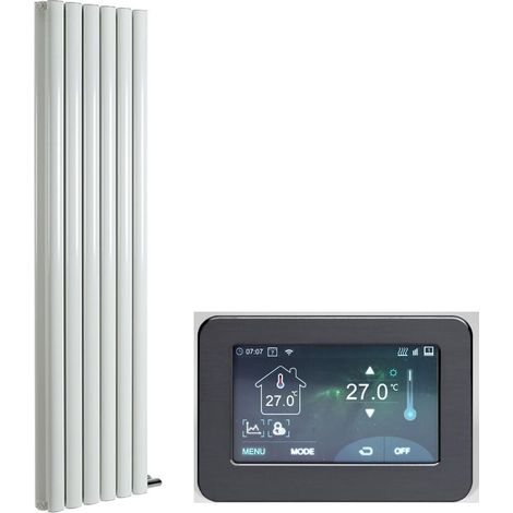 Milano Aruba Ardus White 1784mm x 354mm Double Panel Dry Heat Vertical Oval Panel Electric Radiator - Touchscreen Wi-Fi Thermostat (1/5)
