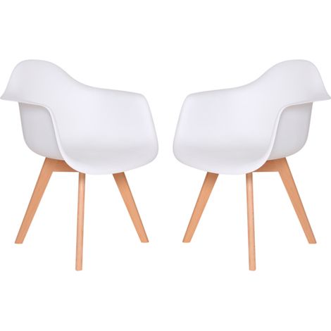 Hobag – Lot de 2 chaises scandinaves blanches – Structure en hêtre – Assise en polypropylène – Dimensions L64 x P64 x H80 cm – Hauteur d'assise 62 cm
