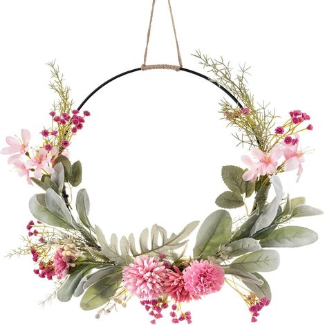 Crrynuo - 1 pièce - Couronne de fleurs artificielles - Décoration de fleurs roses - 30 x 30 cm - Pour porte, mur et décoration de fête - Style INS (1/5)