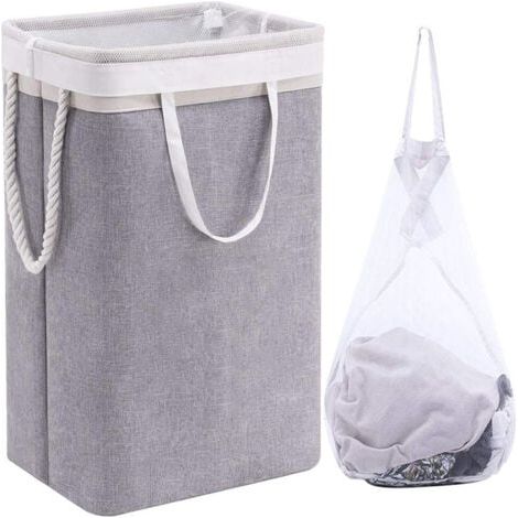Großer Wäschekorb 60 x 41 x 31 cm, Faltbarer Wäschekorb mit Seilgriffen, Aufbewahrungsbehälter, geeignet für Schlafzimmer, Waschküche, Badezimmer, Beige+Grau (1/4)