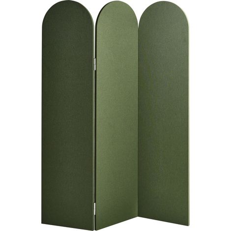 Séparateur de Pièce Décoratif Moderne à 3 Panneaux Cadre en Acier et Polyester Vert Slimmy