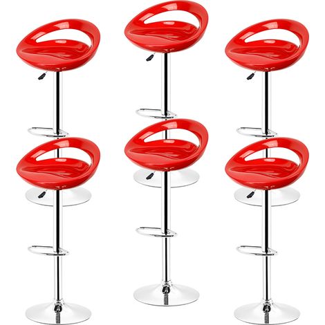 Hofuton Tabourets de Bar Lot de 6, Siège en Plastique ABS, Chaise Haute Bar avec Support Lombaire et Repose-Pieds, Rouge (1/5)
