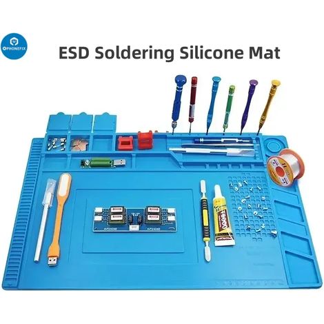 (TE-509 30 cm x 20 cm) Tapis de soudage antistatique ESD en silicone, résistant à la chaleur et isolant, kit de station de soudage, plateau de réparation et de maintenance (1/5)