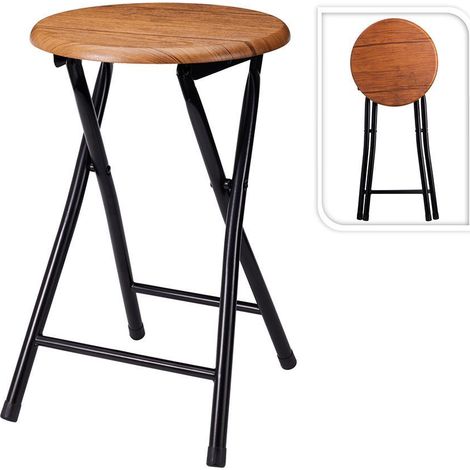 STORAGE taburete plegable madera , Taburete plegable de madera y metal con reposapiés 46,5 x 30 x 30 cm, un asiento compacto y funcional diseñado para uso auxiliar en el hogar o ex