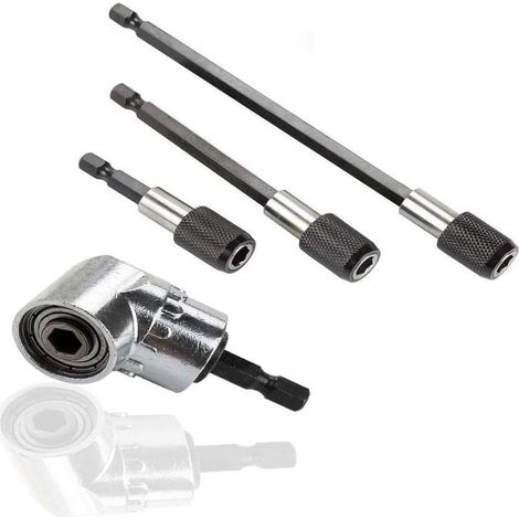 Lot de 3 embouts de tournevis magnétiques à tige hexagonale (60mm /100mm/150mm) et tournevis électrique à extension à angle droit de 105 degrés adaptateur (1/5)