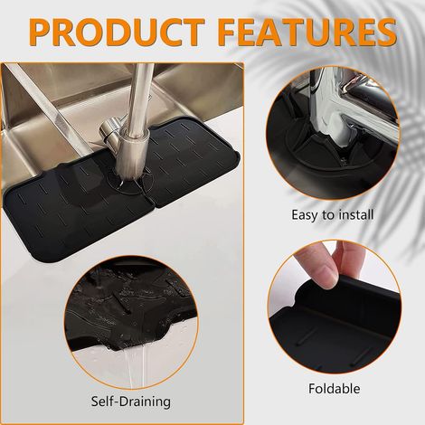 De Robinet en Silicone, Tapis De Robinet De Cuisine, Pare-Éclaboussures d'Évier De Cuisine Lavable, Tapis De Cuisine en Silicone avec Drainage,le noir 1 pièce MNS (1/4)