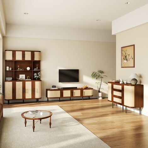 Ensemble de 3 Meubles TV, Buffet et Armoire Haute pour Salon et Salle à Manger, MDF, Noyer (1/5)