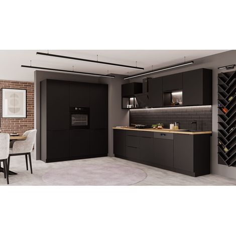 Küche SIENA LOFT - 280 + 180 cm Küchenzeile Küchenblock Einbauküche Schwarz matt (1/5)