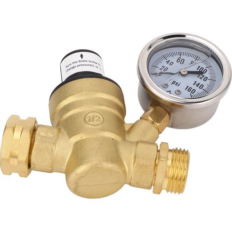 Régulateur de pression d'eau 3/4 pouce filetage laiton et fer réglable pour RV avec manomètre pour camping (1/5)