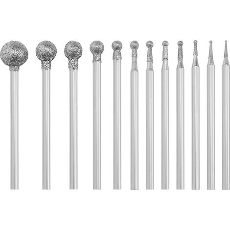 12pcs Fraises Diamantées à Tête Ronde pour Sculpture Sur Pierre 0,58mm Tête Sphérique Convient avec Mandrin de 3/32" Compatible avec Outil Rotatif, Argent (1/5)