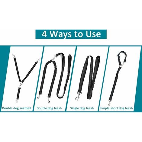 Laisse Double Pour Chien - Ceinture De Sécurité Auto Réglable - Rotation 360° - Pour 2 Chiens - 1 Pièce (1/4)