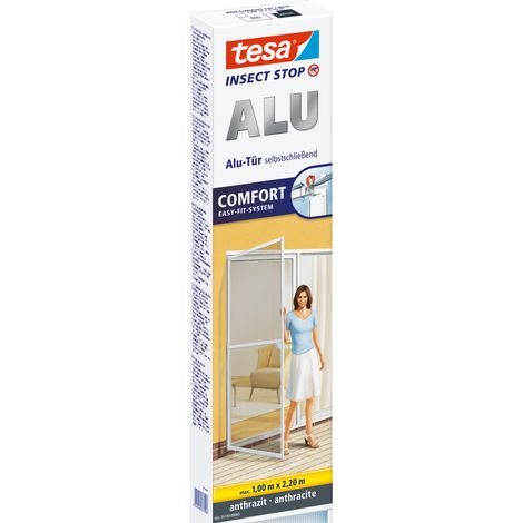 Tesa – Moustiquaire de porte 100 cm x 220 cm – Aluminium et tissu en fibres de verre – Protection contre insectes – Installation facile sans perçage (1/5)