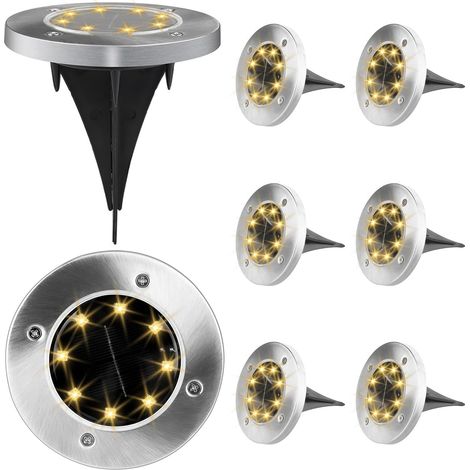 8er-Set Solar-Bodenleuchten – Warmweiß – 8 LEDs, wasserdicht (IP65) – Solarleuchten für Einfahrt, Terrasse, Weg und Rasen