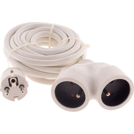 Prolongateur bi tête 3G1,5mm² – Multiprise 5m – 1 prise mâle + 2 prises femelles – Pour chantiers humides (1/3)