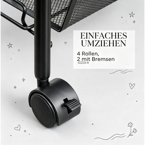 Chariot de cuisine 45x26,5x63 cm en acier noir, avec rangement gain de place pour cuisine FloraGrace (1/5)