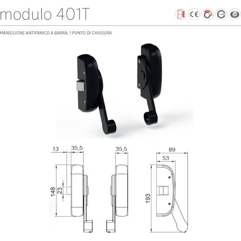 COMANDO MANIGLIONE ANTIPANIC MODELLO "MODULO" 401T CHIUSURA LATERALE FINITURA NERO RAL 9005 (1/2)