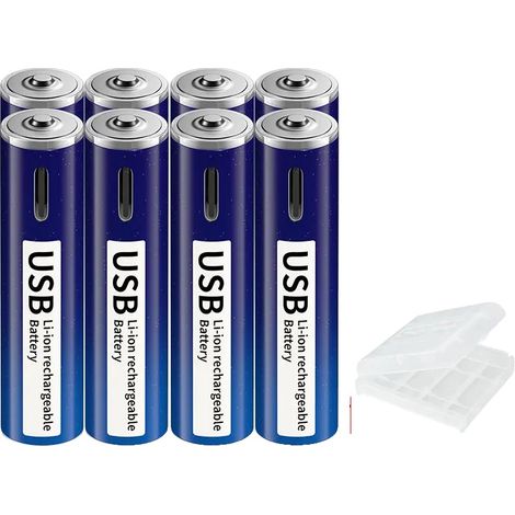 Baterías recargables de iones de litio, carga USB tipo C, larga duración de la batería, 8 pilas AAA. (1/2)