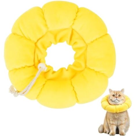Collier de récupération tournesol pour chat, collier jaune ajustable, cône doux anti-morsure/léchage, lavable et respirant, protecteur mignon pour chat, chien et lapin, taille S (1/5)
