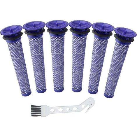 Lot de 6 pré-filtres de remplacement + une brosse pour Dyson DC58, DC59, V6, V7, V8. Numéro de pièce de rechange 965661-01. (1/4)