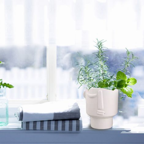 Pot de fleurs en céramique en forme de visage, avec trou de drainage, idéal pour les plantes grasses, à planter à l'intérieur ou à l'extérieur, pour la décoration de la maison et du jardin (blanc). (1/5)