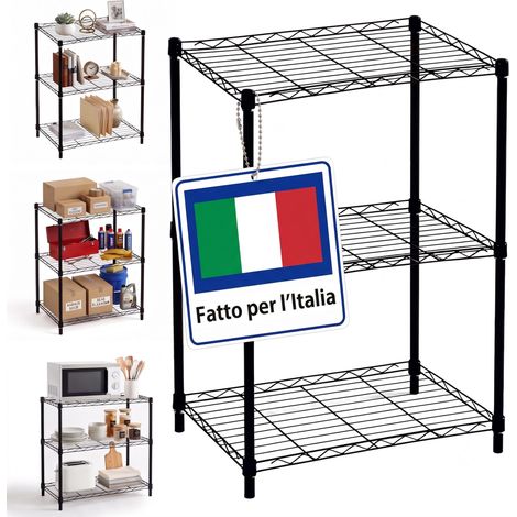 Relaxdays Scaffale in metallo 3 ripiani (35 kg/rip.), 84x56x35 cm, per casa/cantina/garage, acciaio nero (1/5)