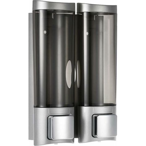 Soap dispenser, 200 ml x 2, wall-mounted for bathroom, WC, hotel (Silver)