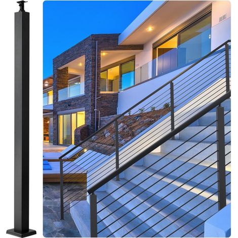 Poteau Garde Corps Câble 106,7x5x5 cm Poteau Rampe d'Escalier Acier Inoxydable Poteau Balustrade Colonne Tige Main Courante Avec support de montage pour Jardin Terrasse Extérieur Intérieur Noir (1/5)